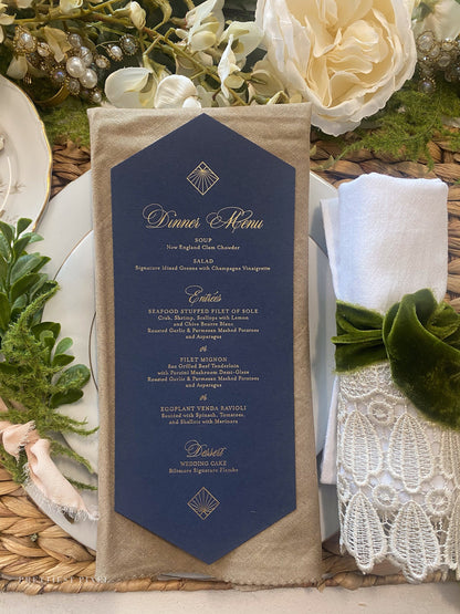 Gold Foil Formal Wedding Menus | Navy Diamond  | Any color Style 400