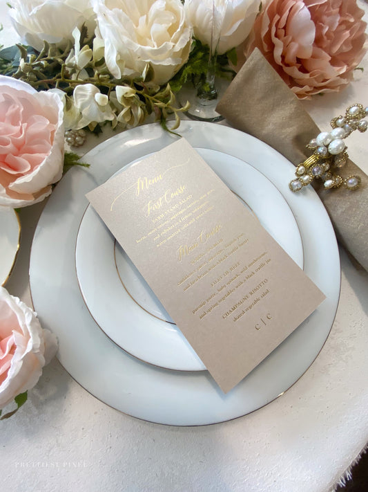 Champagne Wedding Menus with foil  | Any color Style 45