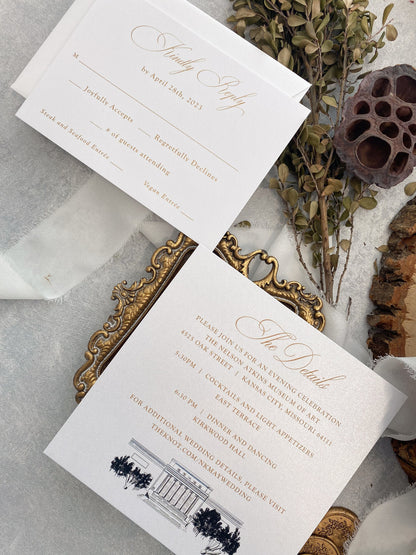 Acrylic Invitation Clear Invites Gold and White Wedding |  Wedding Invitation | Venue Sketch - Style 163 - Option 7