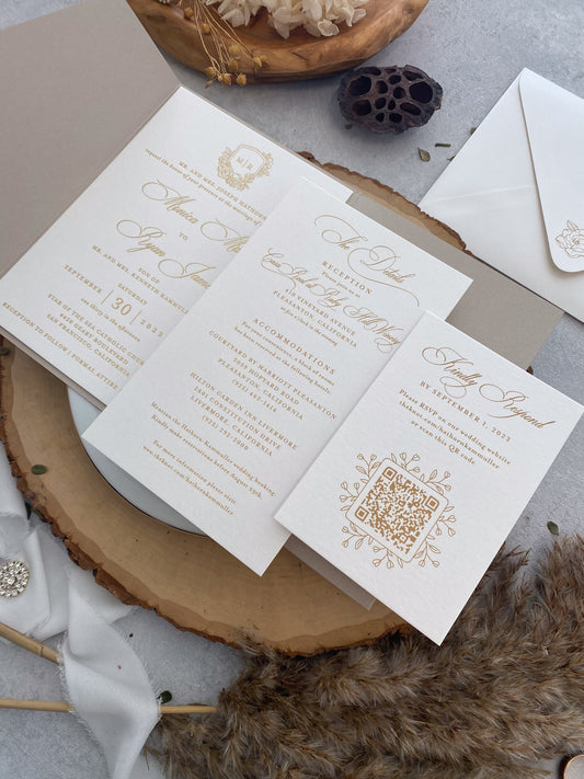 Pocket Wedding Invitations - Champagne Wedding Invites Collection Style 221