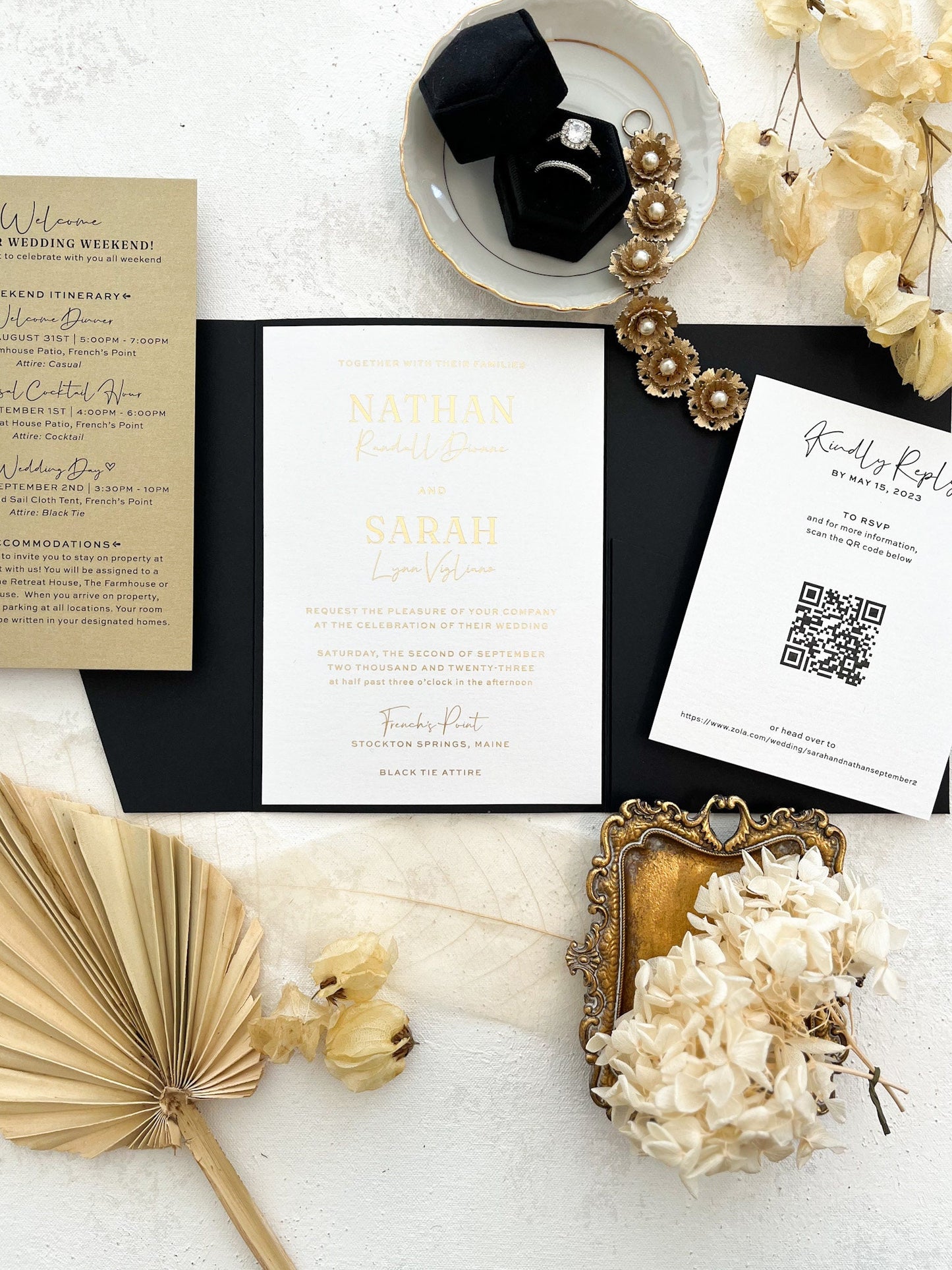 Elegant Pocket Wedding Invitation Cards - Printed Invitations | Invite Card Set Style 19