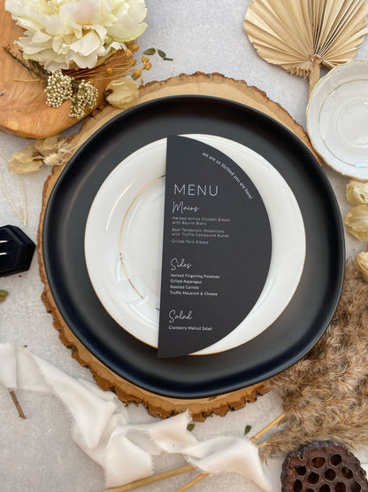 Black Half Circle Menu - Half Moon Any color paper 5.75inch or 6.5 inches Style 103