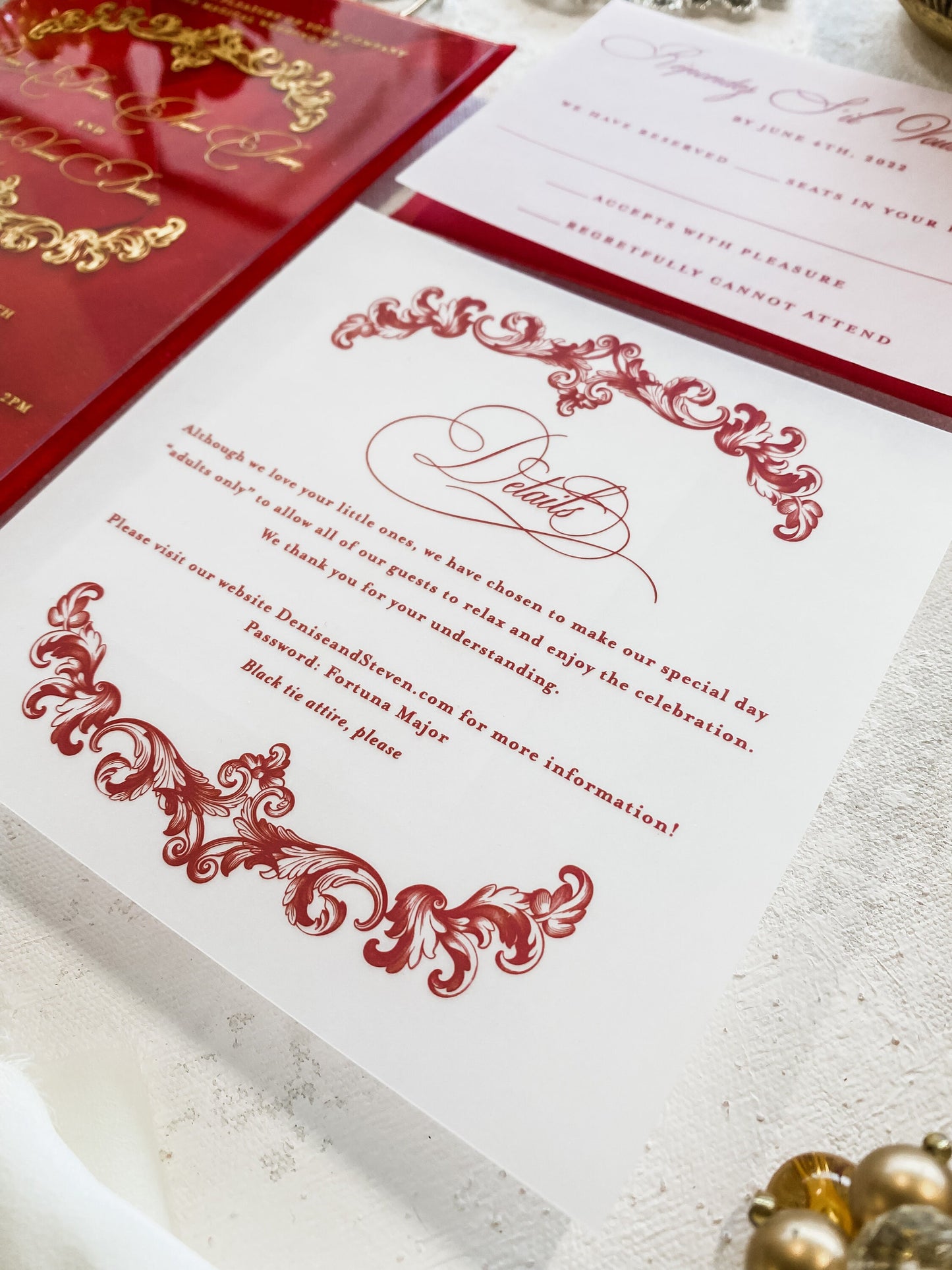 Red Wedding Invites | Acrylic Card |  Clear Invitations  | Wedding Invitations | Invitation Card | Elegant Invitations- Style 164 - Option 4