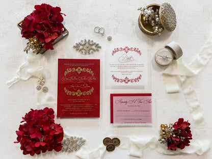 Red Wedding Invites | Acrylic Card |  Clear Invitations  | Wedding Invitations | Invitation Card | Elegant Invitations- Style 164 - Option 4