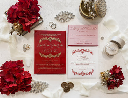Red Wedding Invites | Acrylic Card |  Clear Invitations  | Wedding Invitations | Invitation Card | Elegant Invitations- Style 164 - Option 4