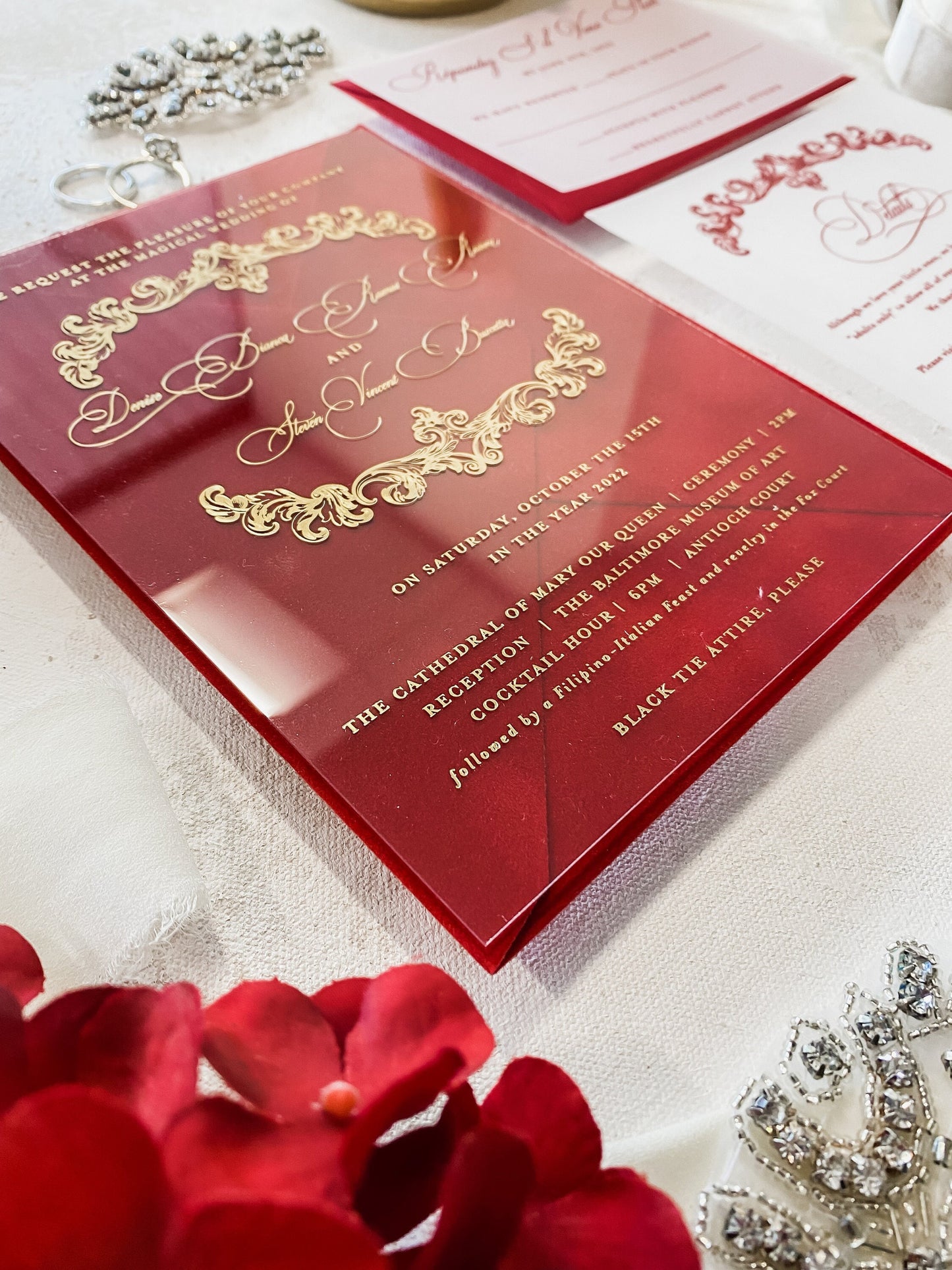 Red Wedding Invites | Acrylic Card |  Clear Invitations  | Wedding Invitations | Invitation Card | Elegant Invitations- Style 164 - Option 4