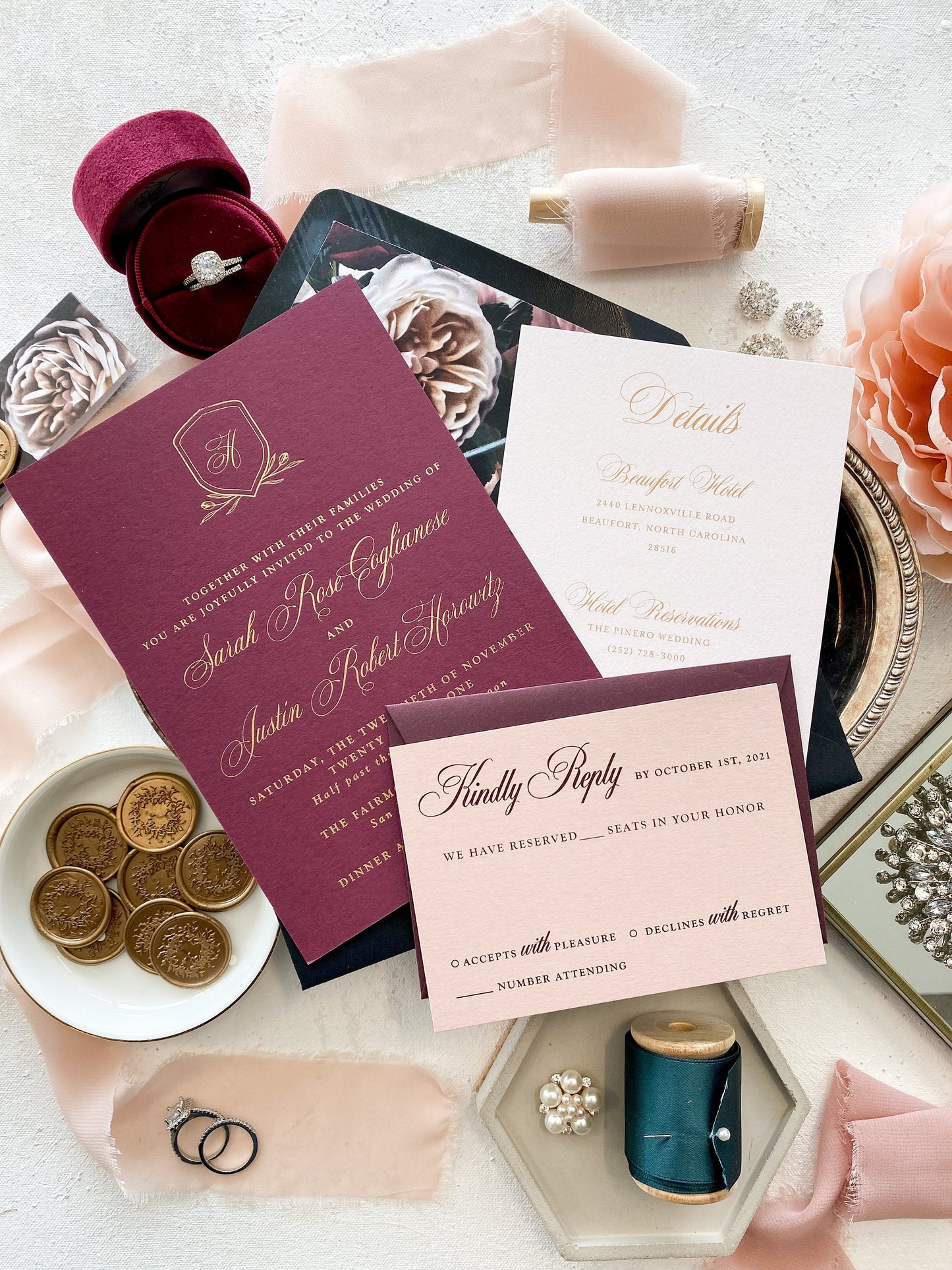 Burgundy Wedding Invitations | Moody |  Foil Invitations |  Wedding Invites  |  - Wedding Invitation - Style 02