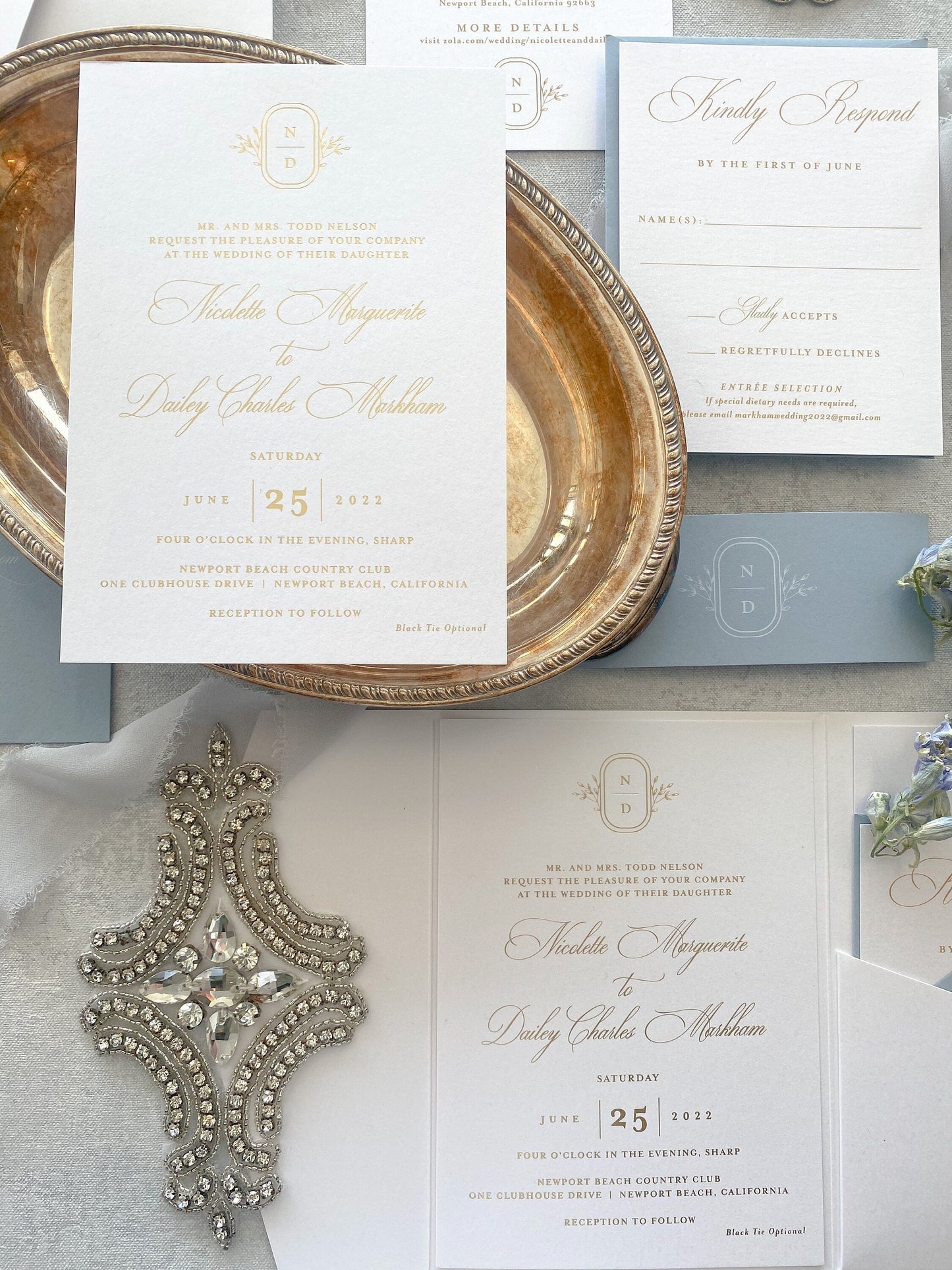 Dusty Blue and White Wedding Invitations - Style 04