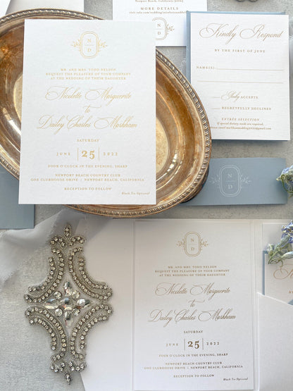 Dusty Blue and White Wedding Invitations - Style 04