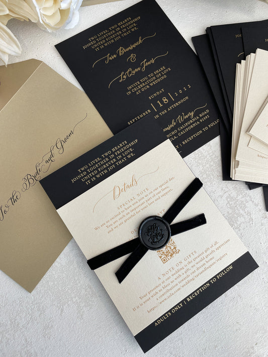 Black and Gold Elegant Wedding Invitations |  Style 34