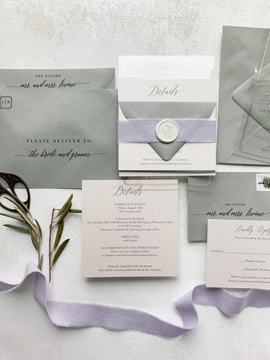 Sage Green and Lavender Wedding Invitation | Style 82