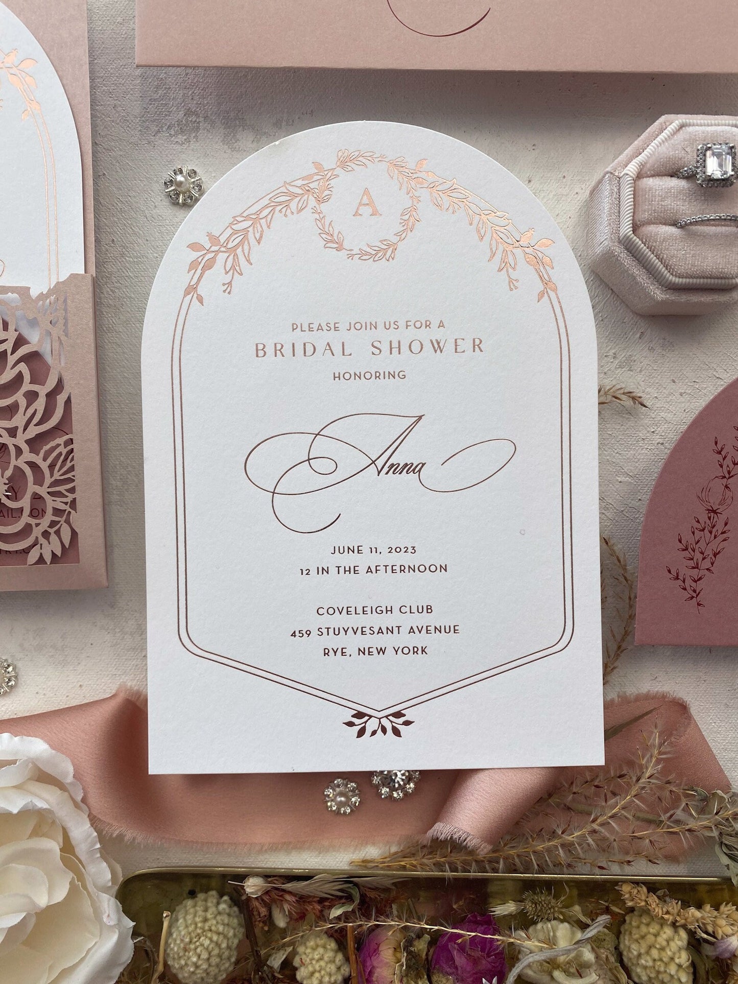 Arch Bridal Shower Invitations |  Dusty Rose Shower Invites - Style 14