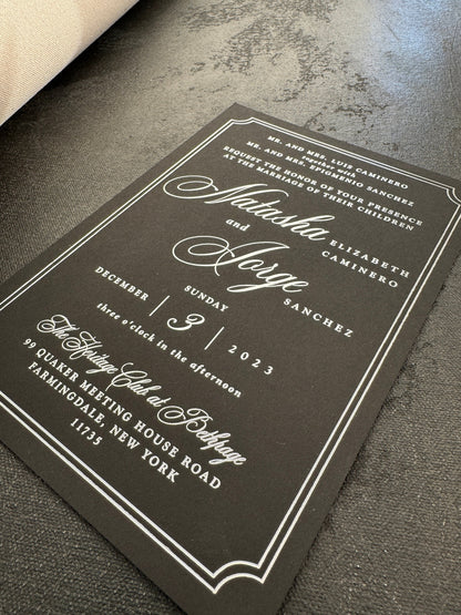 Silver Foil and Black Wedding Invitations 170# Cardstock - Style 148