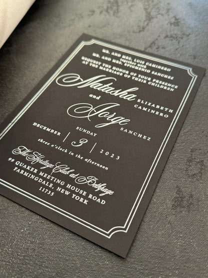 Silver Foil and Black Wedding Invitations 170# Cardstock - Style 148