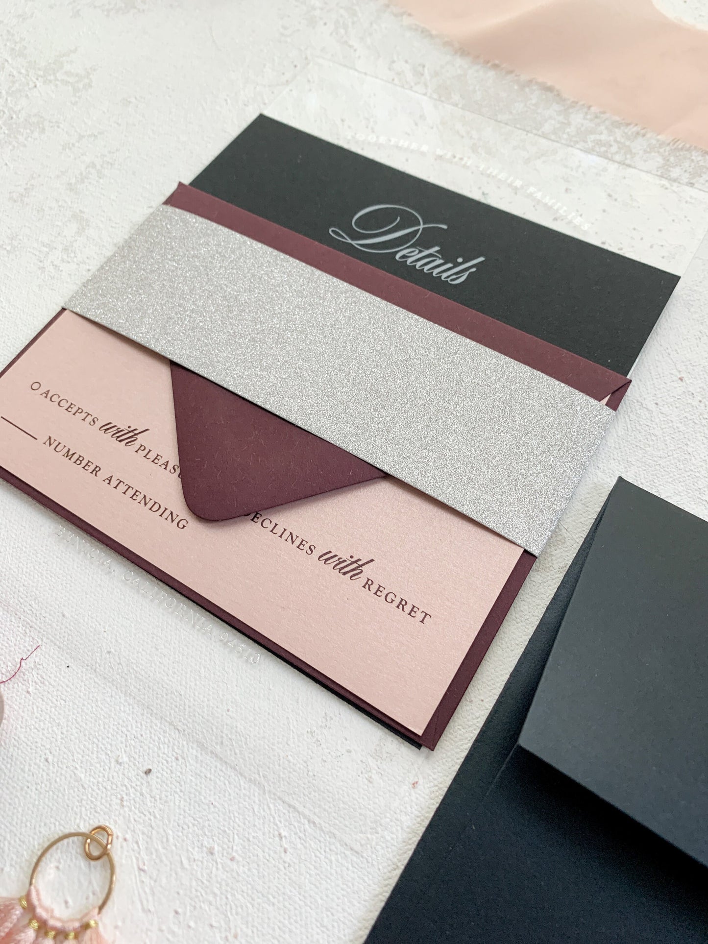 Acrylic Wedding Invitation | Invites  | Custom Invitations | Mauve Burgundy | Elegant Invitations Style 212 - Option 12