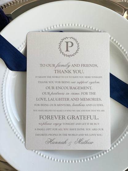 Dinner Thank You Card | Wedding Thank You Card | Thank You Card | Thank You - Style 196  | SET OF 10