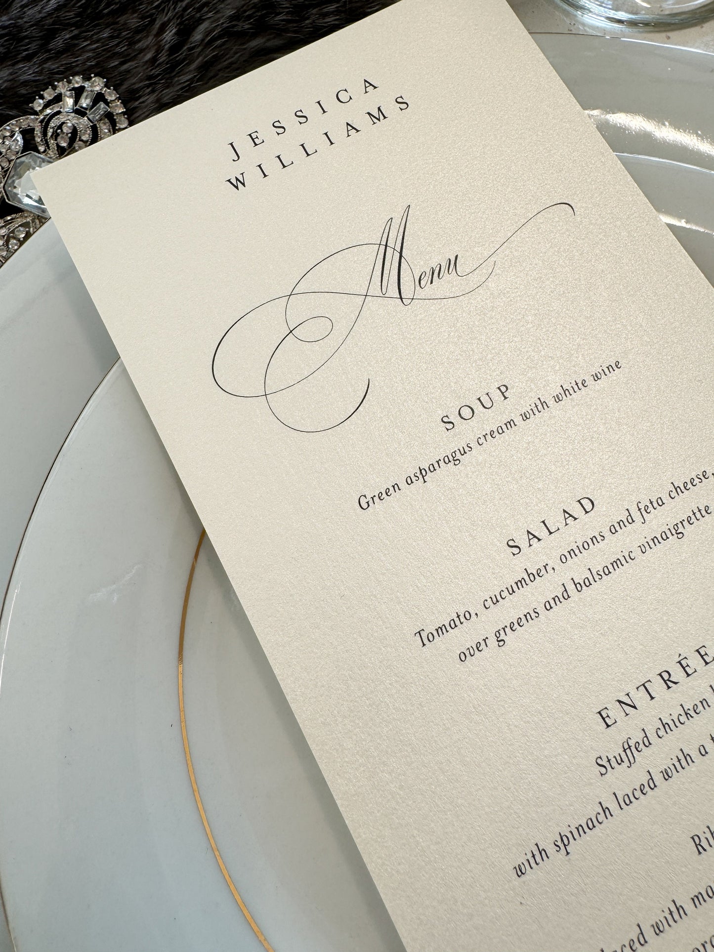 Bling and Glam Formal Wedding Menu | long menu | dinner menu | table menu |  Style 144