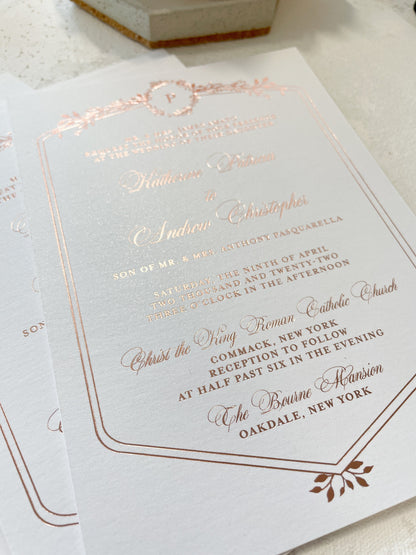 Rose Gold Foil on Shimmer White Wedding Invitation 105# Cardstock - Style 149