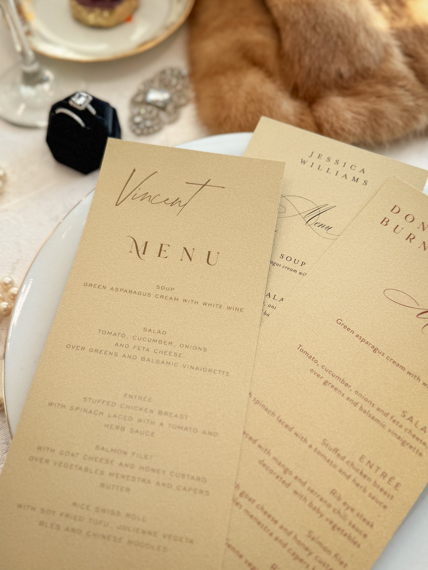 Shimmer Gold Wedding Menus | Dinner Menus |  Menu Namecards - Style 94  |  SET OF 10