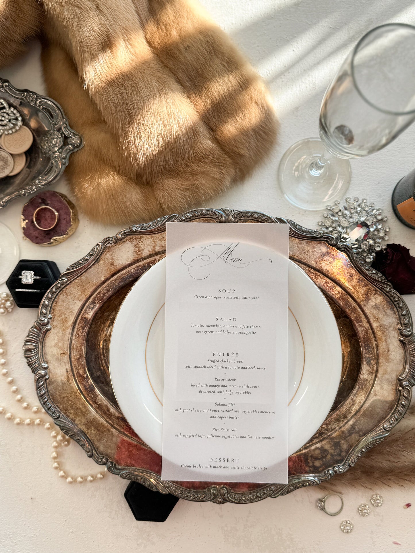 Bling Vellum Wedding Menu | long reception menu | dinner menu | table menu |  Style 34  |  SET OF 10