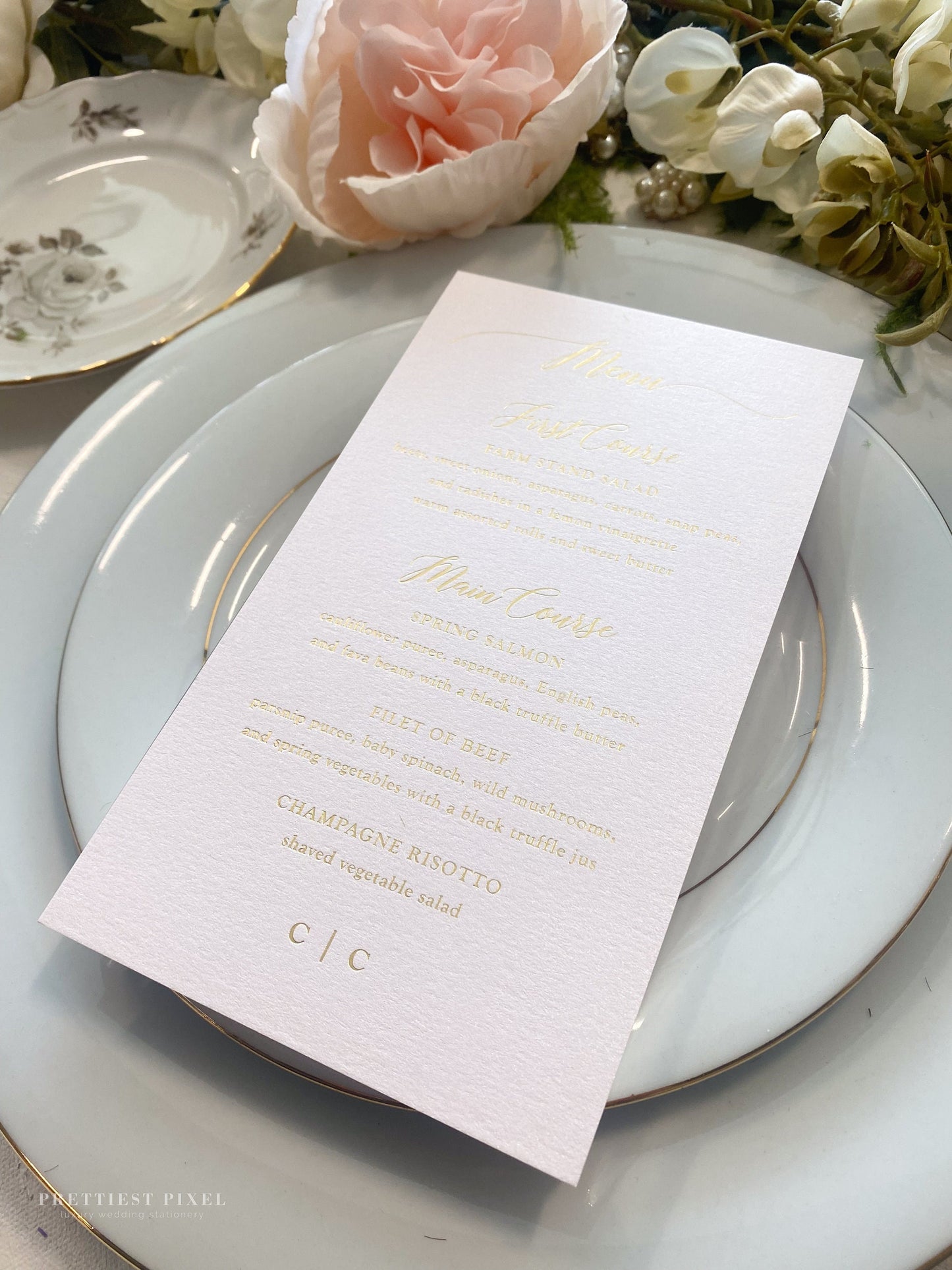 Pink Wedding Menus with foil  | Any color Style 45