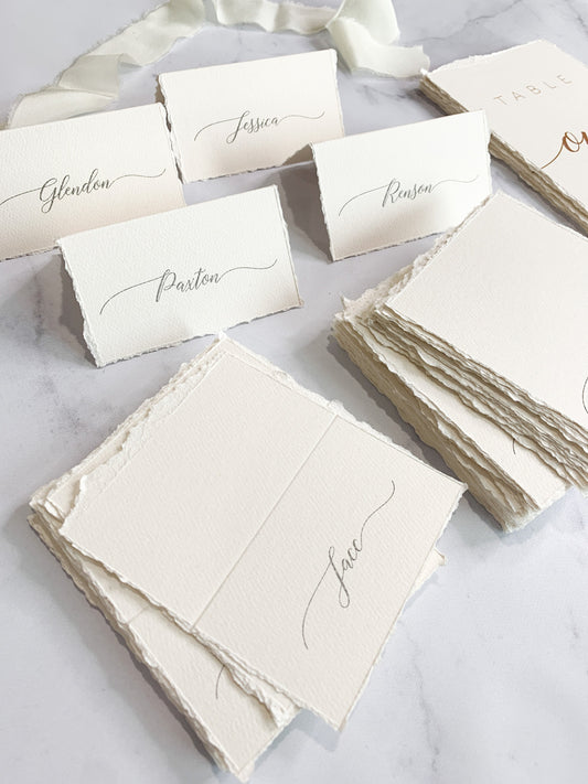 Wedding Folded Place Cards | Sets of 10 | Deckle Edge- Style 211