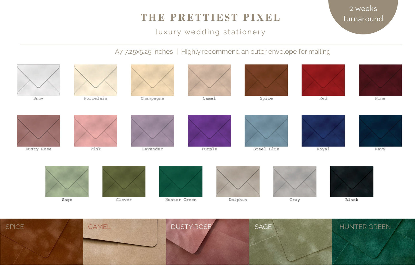 Dusty Rose Velvet Envelopes -  Velvet Envelope - A7 7.25x5.25 | Other colors available  |  SET OF 10