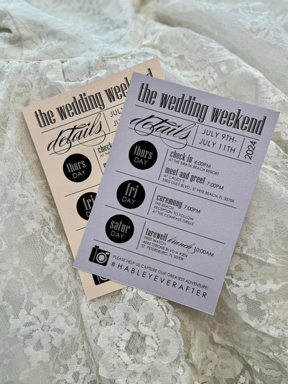 Itinerary for Wedding Weekend | Style 104  | Set of 10
