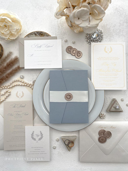 Dusty Blue Pocket Wedding Invitation |  Formal Wedding Style 225