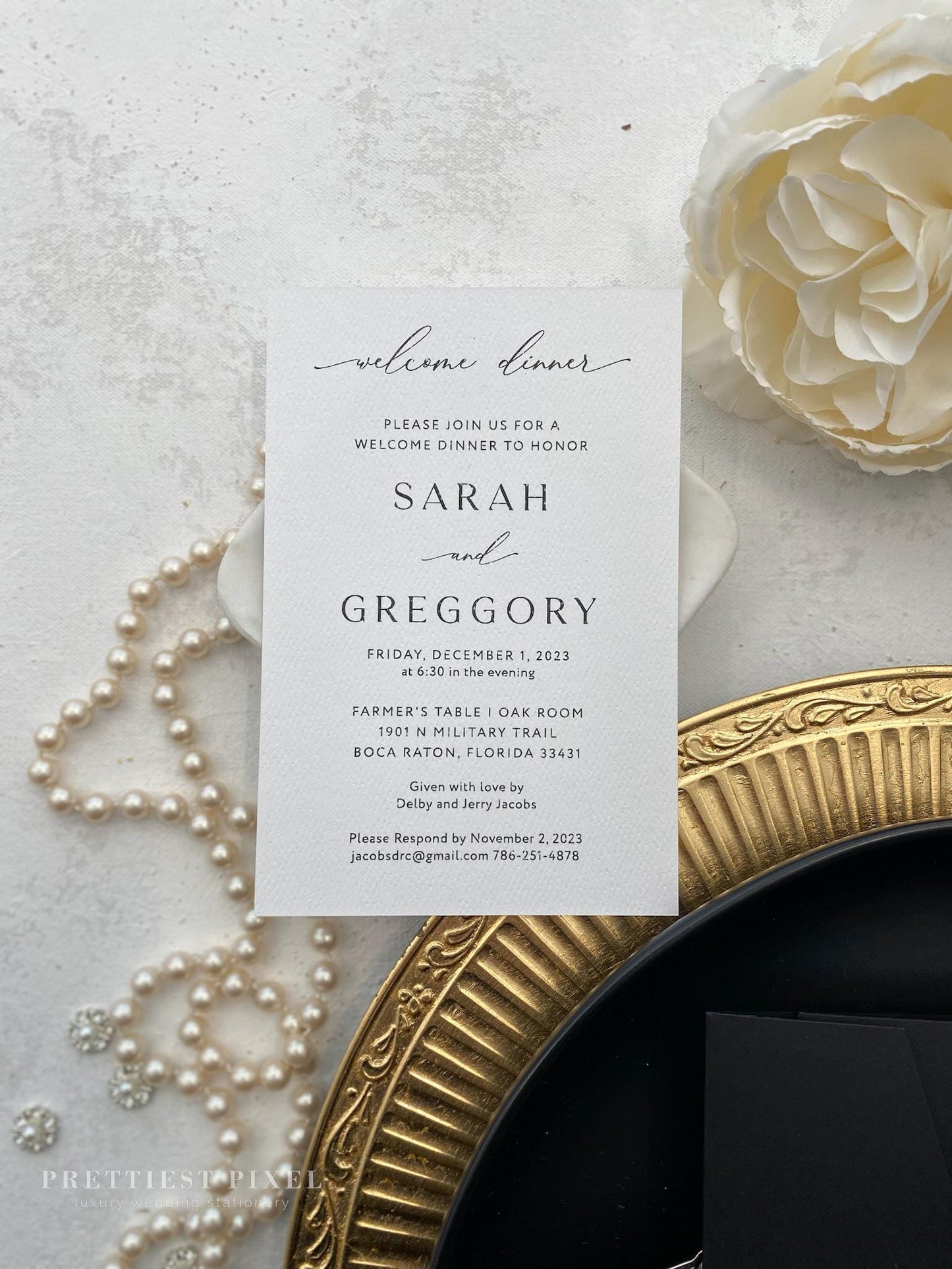 Black and White Letterpress | Black Invitations |  White Elegant Invites  | Wedding Invitation  - Style 283