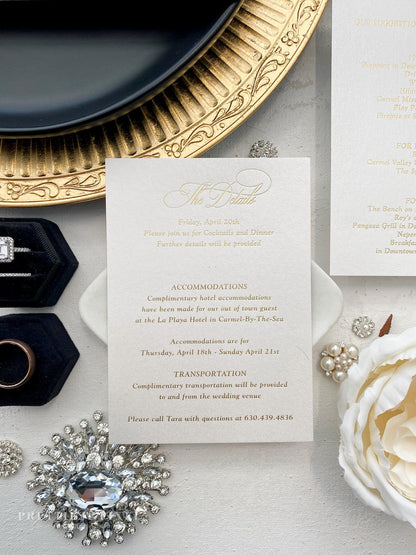 Elegant Gold Foil Wedding Invitations | Clear Acrylic Wedding Invitation |  | Custom Invitations  |  Style 288 - Option 3b