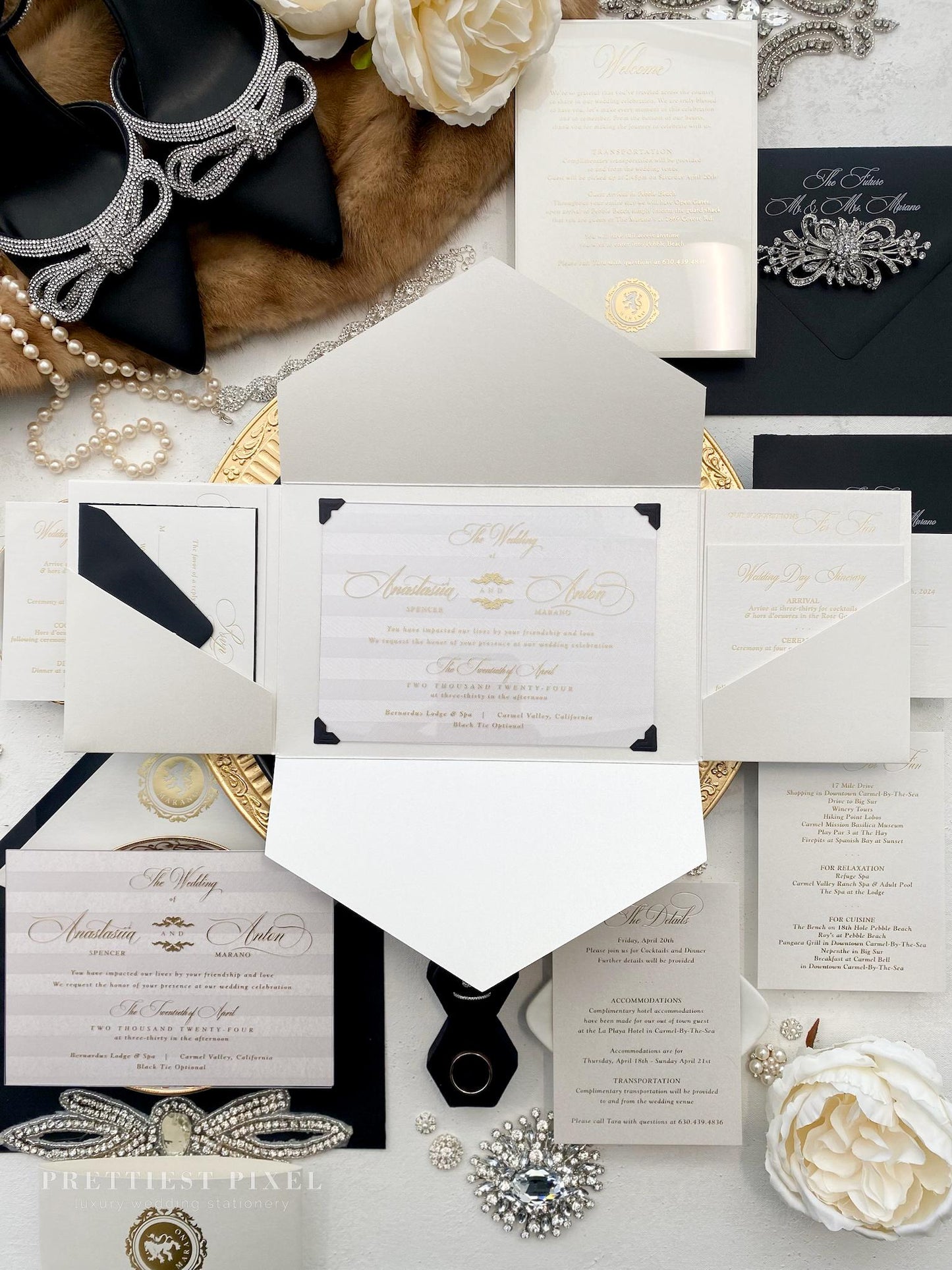 Elegant Gold Foil Wedding Invitations | Clear Acrylic Wedding Invitation |  | Custom Invitations  |  Style 288 - Option 3b