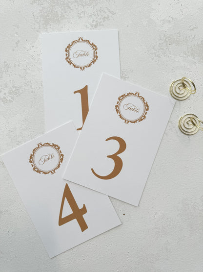 Wedding Table Numbers - Printed 5x7 Cards in Set Style 106