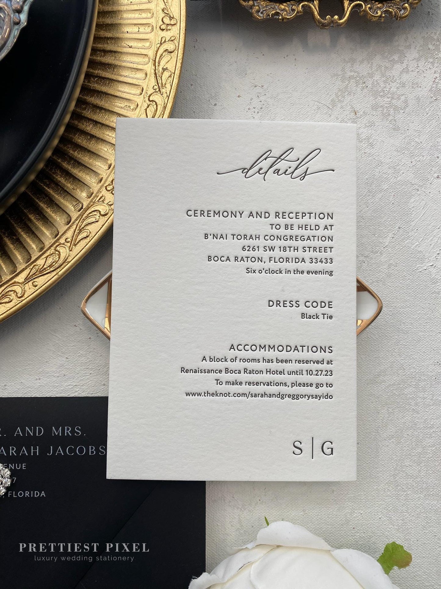 Black and White Letterpress | Black Invitations |  White Elegant Invites  | Wedding Invitation  - Style 283