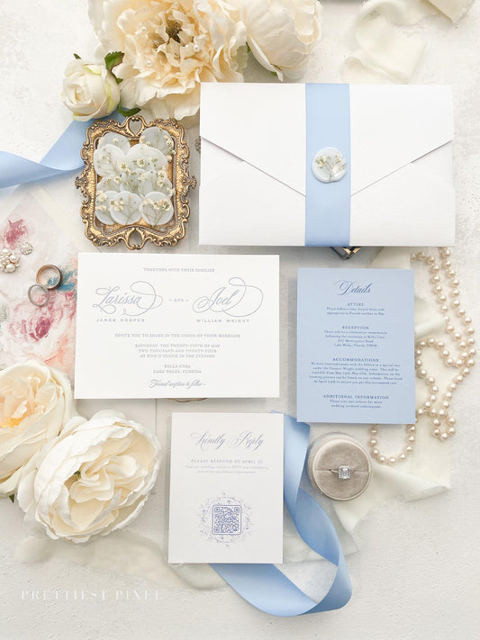 Blue Letterpress Wedding Invitations | Style 284