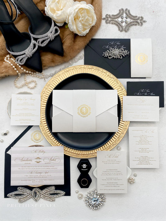 Elegant Gold Foil Wedding Invitations | Clear Acrylic Wedding Invitation |  | Custom Invitations  |  Style 288 - Option 3b