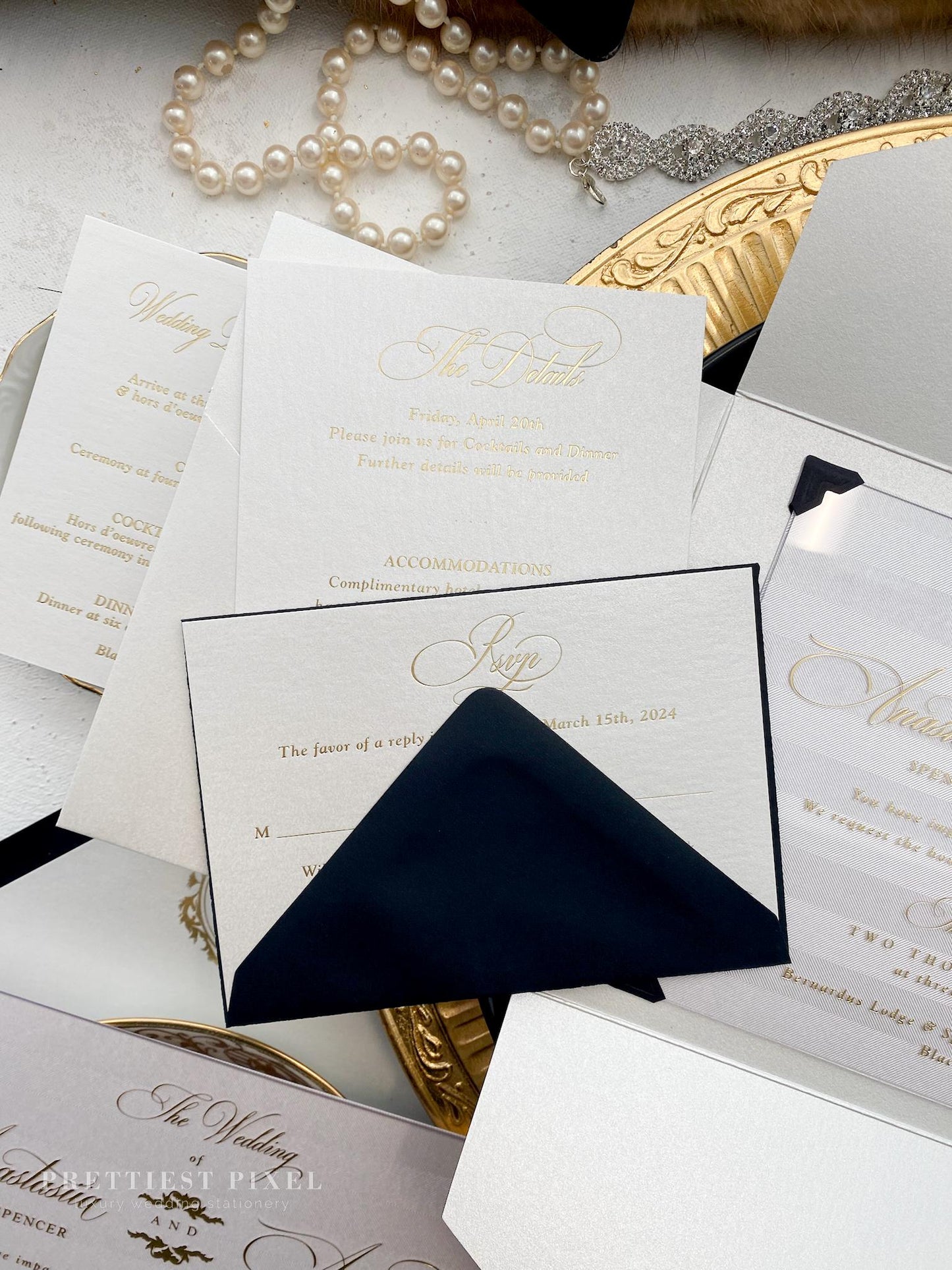 Elegant Gold Foil Wedding Invitations | Clear Acrylic Wedding Invitation |  | Custom Invitations  |  Style 288 - Option 3b