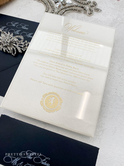 Elegant Gold Foil Wedding Invitations | Clear Acrylic Wedding Invitation |  | Custom Invitations  |  Style 288 - Option 3b