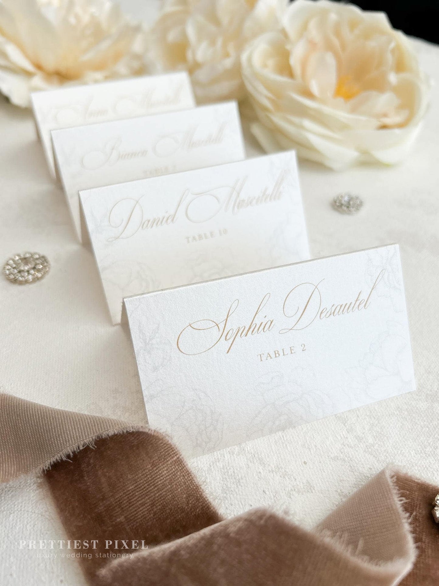 Trendy light ivory ecru name cards or place cards formal wedding