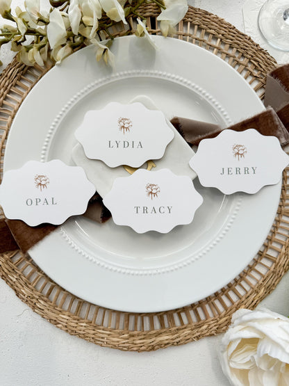 Wavey Oval Place Cards | Elegant Die-Cut Name Cards Name Tags - Style 333