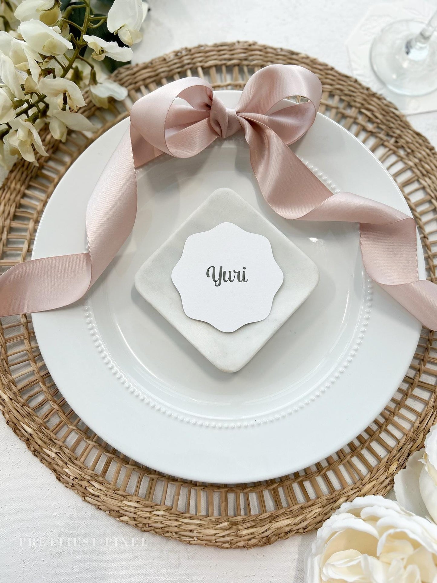 Scallop Circle Place Cards | Elegant Die-Cut Name Cards Name Tags - Style 200