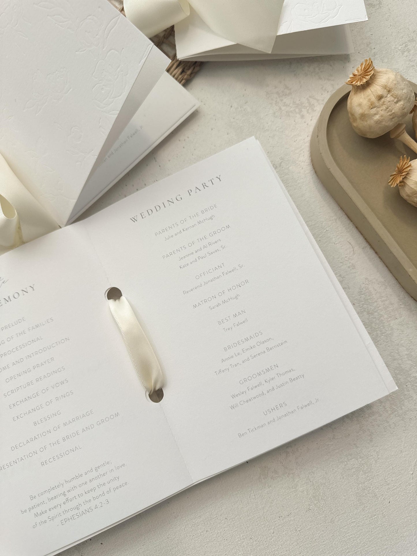 Blind Deboss Wedding Programs  | Style 71 and Style 777