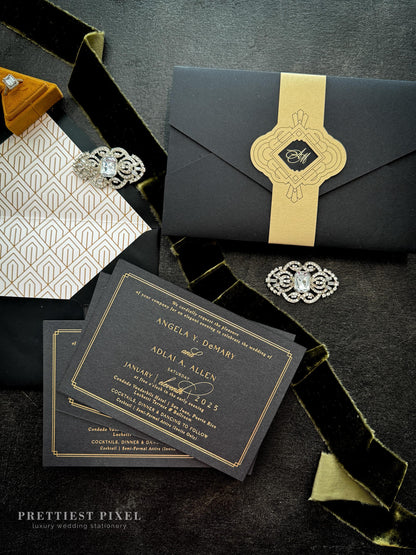 Black and Gold Art Deco Invitations |  Style 12