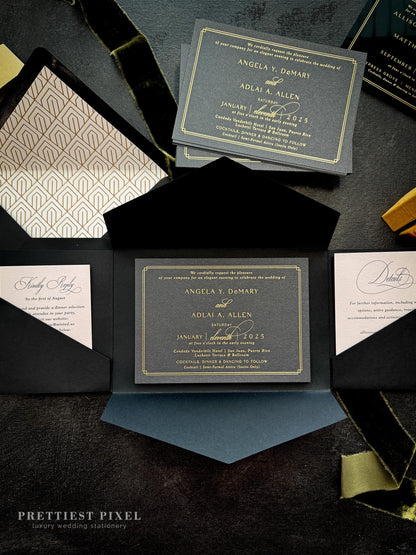 Black and Gold Art Deco Invitations |  Style 12