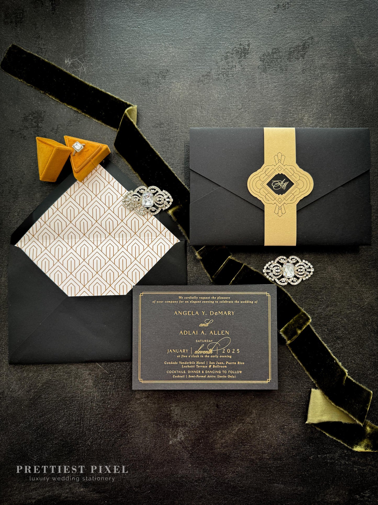 Black and Gold Art Deco Invitations |  Style 12