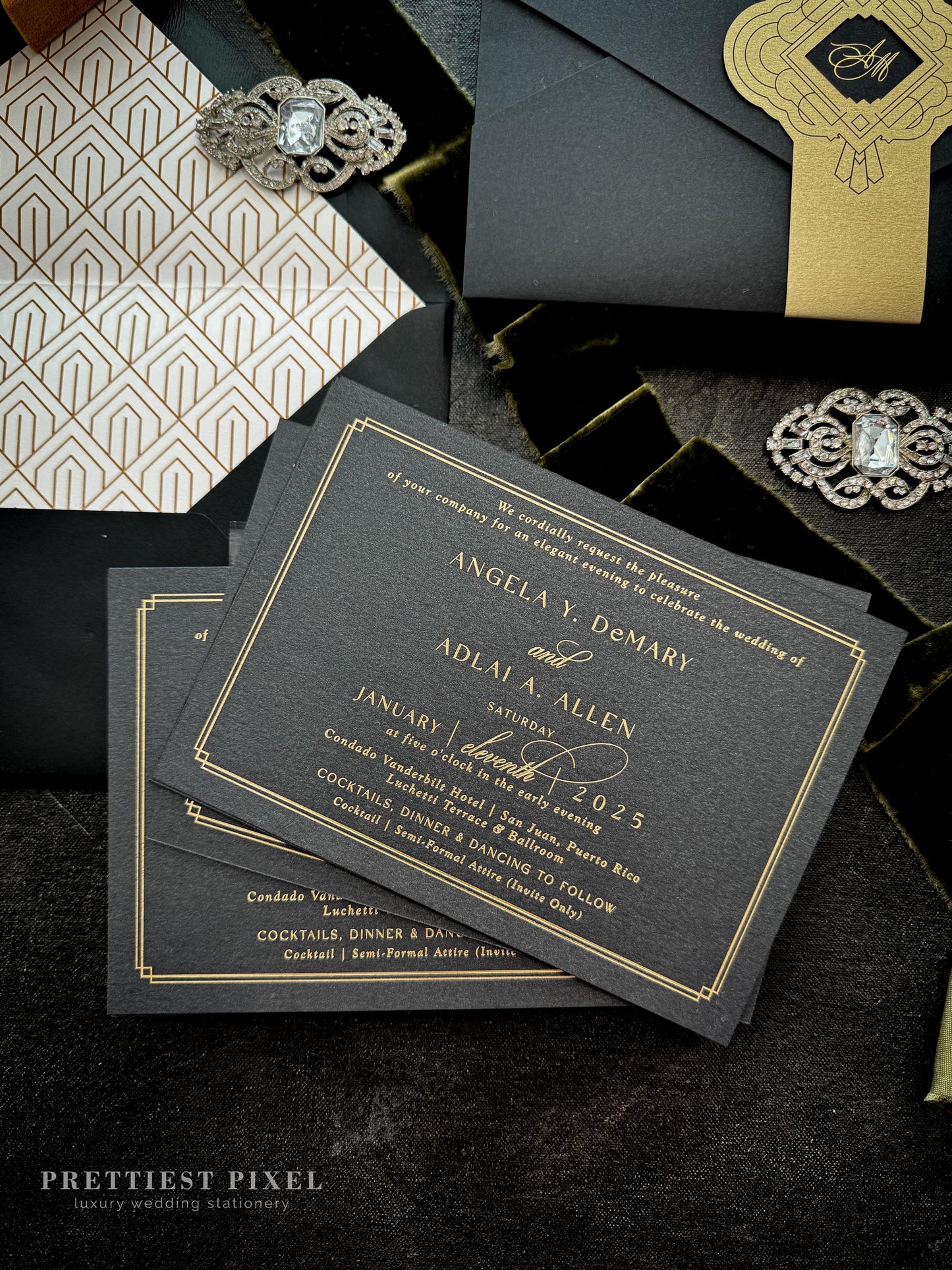 Black and Gold Art Deco Invitations |  Style 12