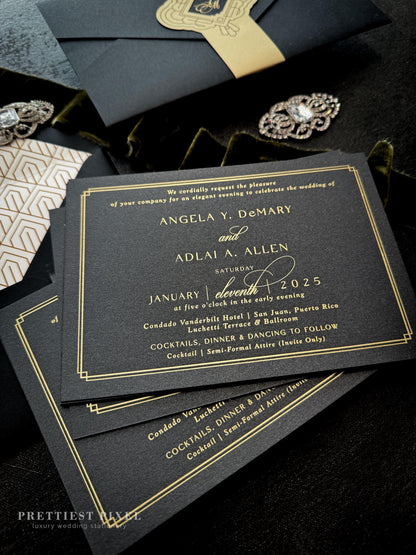 Black and Gold Art Deco Invitations |  Style 12