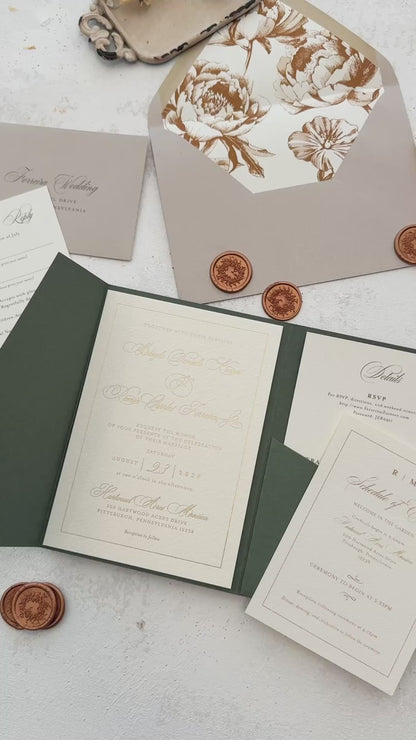 Green Wedding Invitation with Foil Invitation | Style 220
