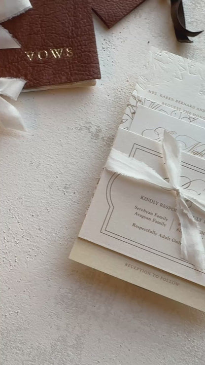 Blind Deboss Wedding Invitations – Elegant Neutral Wedding Invitation Suite with RSVP Card Style 777 Digital Printing