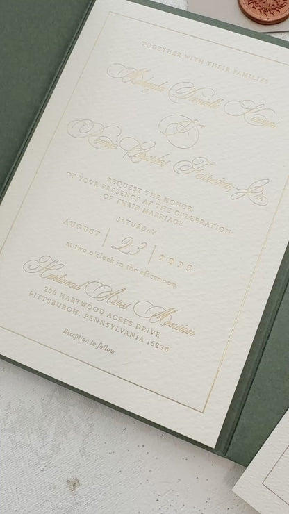 Green Wedding Invitation with Foil Invitation | Style 220